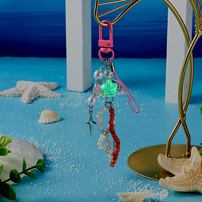 Jellyfish Glass & Acrylic Pendant Decorations HJEW-TAC0033-1