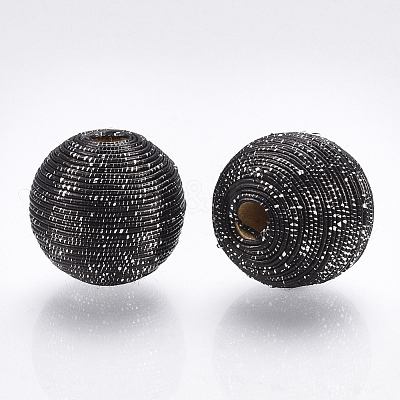 Wood Beads Covered with Polyester Cord Wire WOVE-S117-18mm-02-1