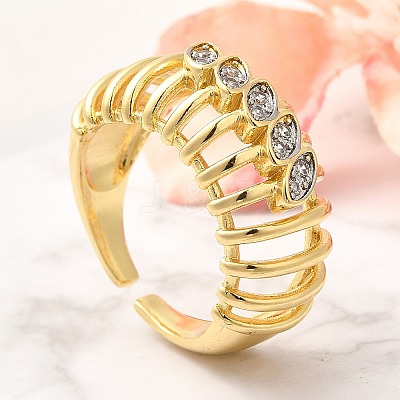 Brass Micro Pave Clear Cubic Zirconia Cuff Rings RJEW-U035-09GP-1