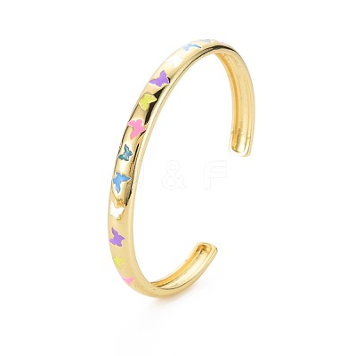 Butterfly Enamel Cuff Bangle BJEW-S141-05-1