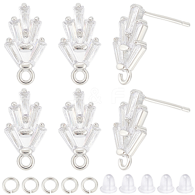6 Pairs Leaf Shape Brass Cubic Zirconia Stud Earring Findings KK-CN0003-20P-1
