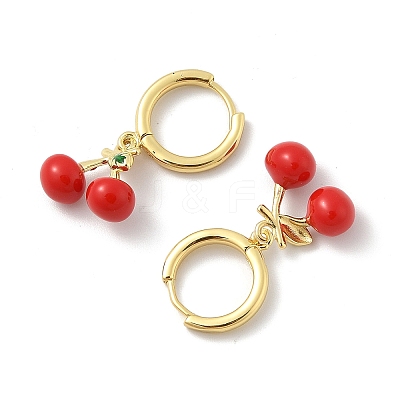 Cherry Brass Enamel Hoop Earrings EJEW-M077-14G-02-1