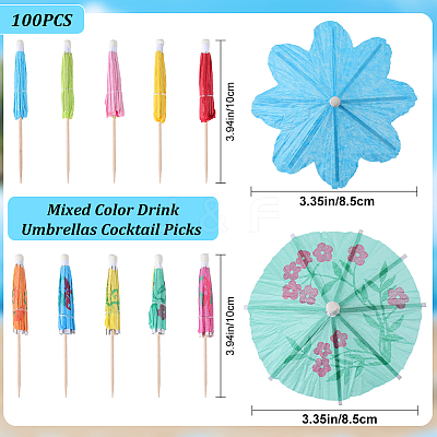 2 Bags 2 Styles Umbrella Bamboo & PET Plastic Toothpick Decorations AJEW-CP0007-29-1