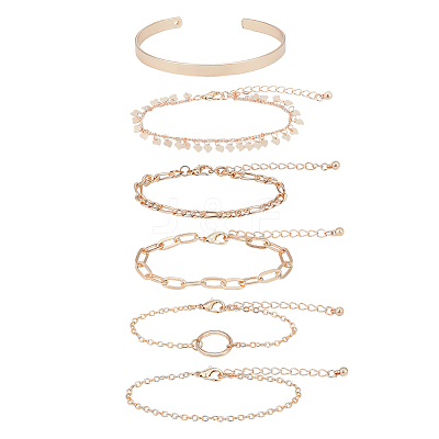 6Pcs 6 Style Alloy Paperclip & Cable & Figaro Chain Bracelets Set BJEW-AN0001-09-1