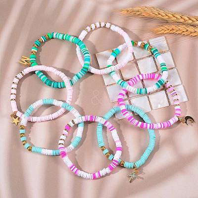 Polymer Clay Heishi Beads Stretch Bracelets Sets BJEW-SZ0001-51-1