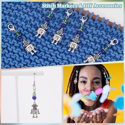 Robot Pendant Stitch Markers HJEW-AB00294-1