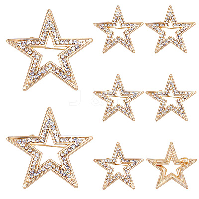 8Pcs Star Alloy Rhinestone Lapel Pinks for Backpack Clothes JEWB-DC0001-35G-1
