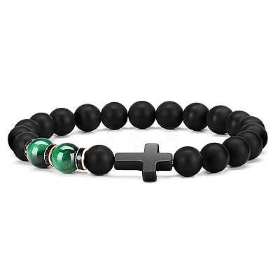 Bohemian Tiger Eye Stone Bracelet Cross Natural Stone Beads Vintage Matte Bead Bracelet ZU3790-5-1