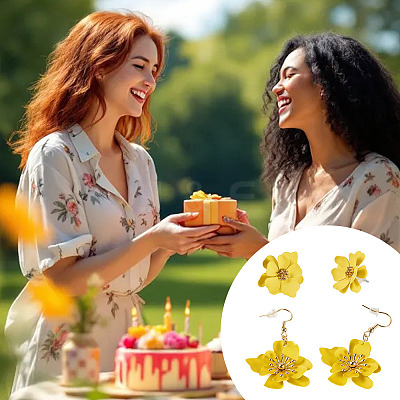 2 Pairs 2 Styles Iron Flower Dangle Earrings and Sweet and Stylish Multi-layer Petal Flower Stud Earrings EJEW-TA0001-80C-1