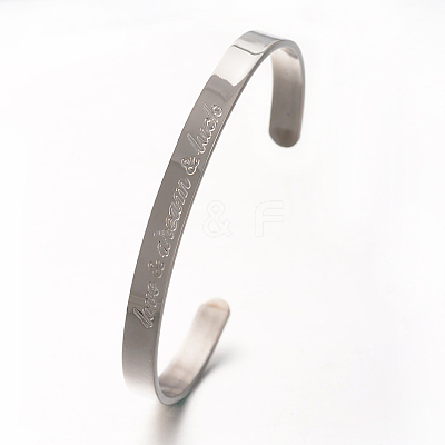 Tarnish Resistant Love & Dream & Luck 304 Stainless Steel Cuff Bangles BJEW-N263-01-1