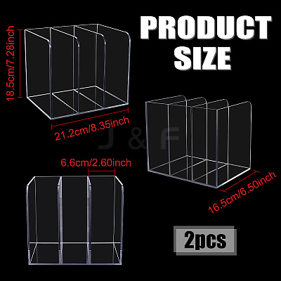 2Pcs 3-Slot Desktop Acrylic Magazine Racks Bookends ODIS-WA0001-17-1