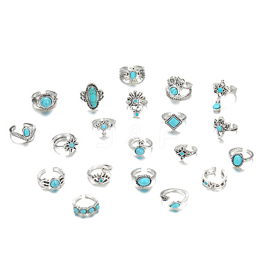 20Pcs Bohemian Style Alloy with Resin Cuff Rings FS-WG5AD72-01-1