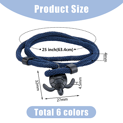 6Pcs 6 Colors Polyester Cord Two Loops Wrap Bracelets Set with Alloy Tortoise Clasps BJEW-FI0001-25-1