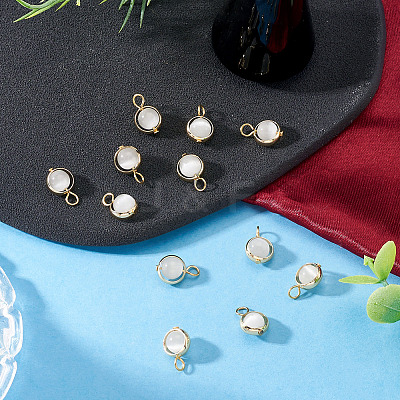 12Pcs Brass & Glass Imitation Cat Eye Round Charms PALLOY-TAC0237-01-1