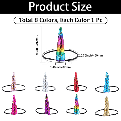 8Pcs 8 Colors Cloth Unicorn Horn Ear Elastic Headband OHAR-GF0001-50-1
