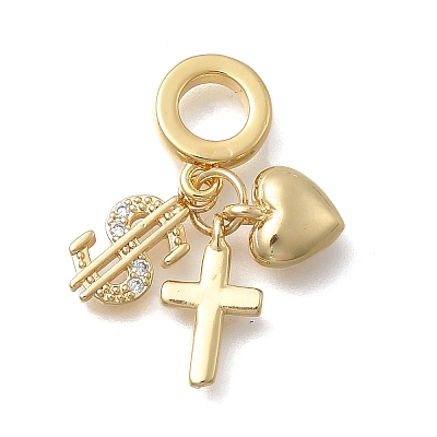 Brass Micro Pave Clear Cubic Zirconia European Dangle Charms KK-D431-033C-G-1