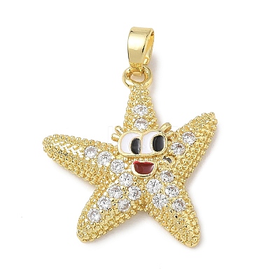 Brass Enamel & Clear Cubic Zirconia Pendants KK-G603-01G-03-1
