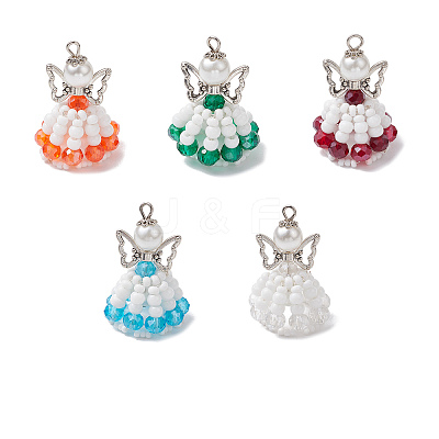 5Pcs 5 Colors Handmade Seed Beaded Pendants PALLOY-MZ00400-S-1