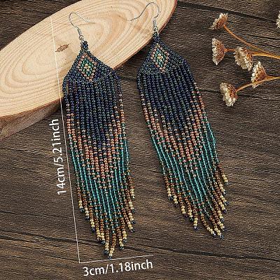 Bohemian Handmade Glass Seed Beads Rectangle Dangle Earrings PO2470-1