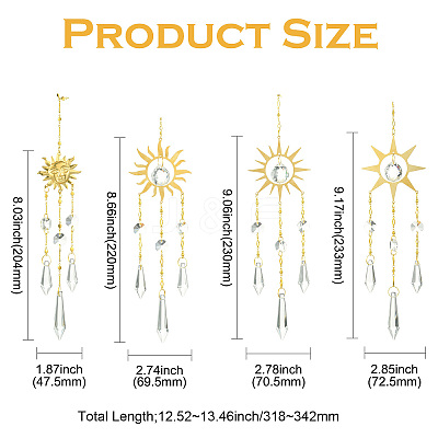 4Pcs 4 Styles Sun Metal Hanging Ornaments HJEW-CJ0001-21-1