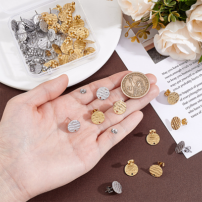 64Pcs 2 Colors 304 Stainless Steel Stud Earring Findings STAS-BBC0010-45-1