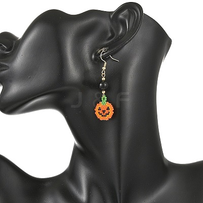 Halloween Glass Seed Beads Woven Dangle Earrings for Women EJEW-MZ00780-1