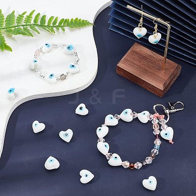 2 Strands Heart Evil Eye Lampwork Beads Strands LAMP-NB0001-51B-1