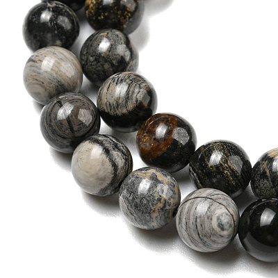 Natural Black Silver Leaf Jasper Beads Strands G-R494-A17-02-1
