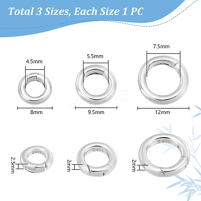 3Pcs 3 Styles 925 Sterling Silver Spring Gate Rings FIND-PH0023-41-1