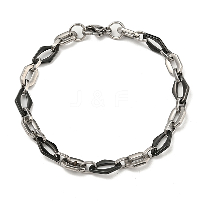 Non-Tarnish Two Tone 201 Stainless Steel Oval & Rhombus Link Chain Bracelet BJEW-B078-46BP-1