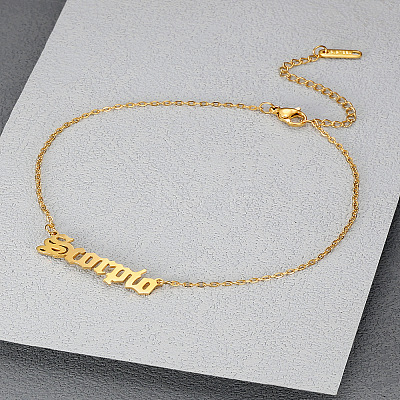 304 Stainless Steel Constellation Word Link Chain Anklets for Women FS-WG5BE8C-12-1