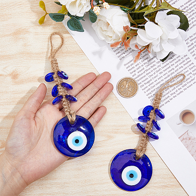 2Pcs Glass Turkey Evil Eye Car Hanging Decorations HJEW-DC0001-14-1
