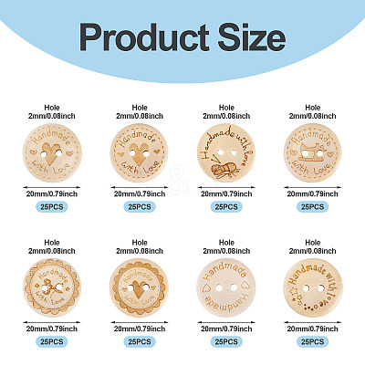 200Pcs 8 Styles Wood Buttons BUTT-TA0001-34-1