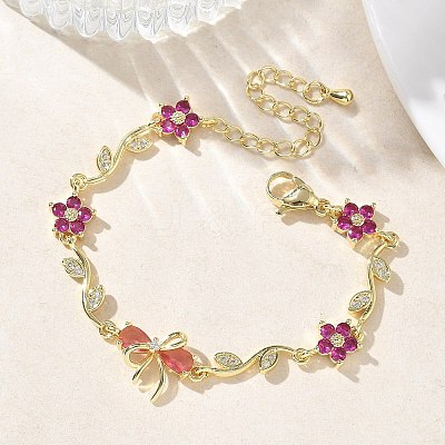 Brass Micro Pave Cubic Zirconia Link Chain Bracelets for Women BJEW-C156-04E-03G-1