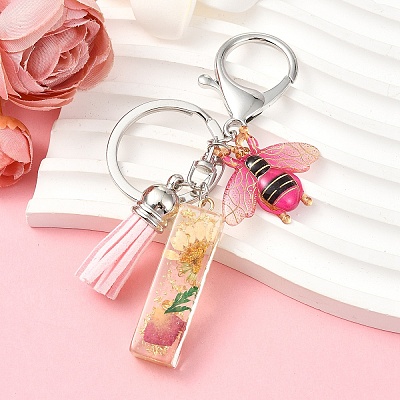 Resin & Acrylic & Faux Suede Tassel Keychain KEYC-YW00125-09-1