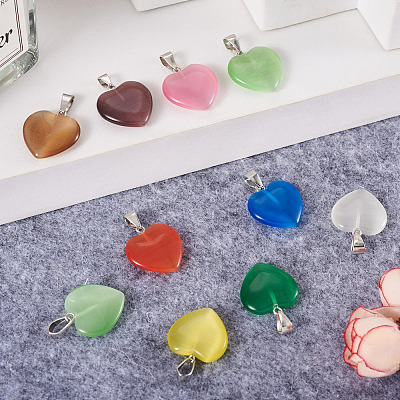 20Pcs 10 Colors Cat Eye Pendants G-CW0001-10-1