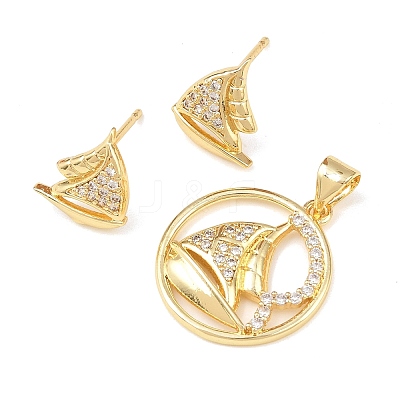 Brass Micro Pave Cubic Zirconia Pendant & Stud Earrings Sets for Women SJEW-F227-01B-G-1