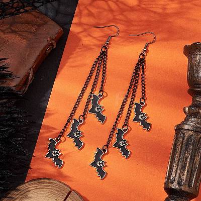 Halloween Themed Bat Alloy Enamel Dangle Earrings EJEW-JE06071-1