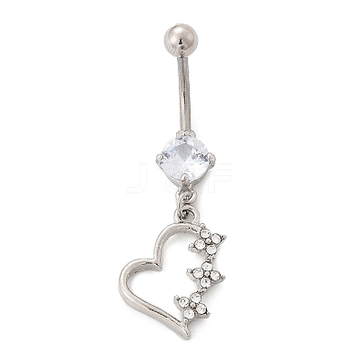 Alloy Crystal Rhinestone Dangle Curved Barbell Belly Rings AJEW-R007-04P-04-1