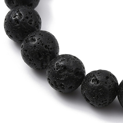 Natural Lava Rock Round Beaded Stretch Bracelets BJEW-JB09900-01-1