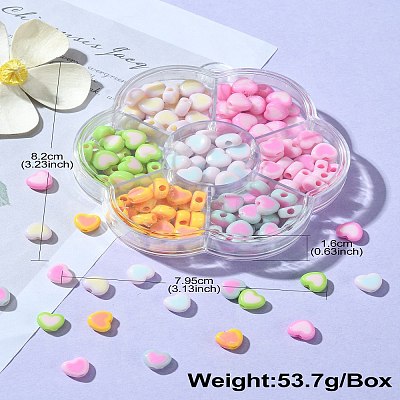 196Pcs 7 Colors Acrylic Bicolor Heart Beads OACR-CJ0001-60-1