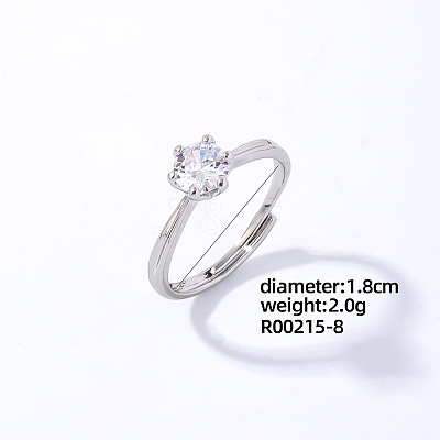 Flat Round Platinum Brass Adjustable Ring with Cubic Zirconia EG7863-5-1