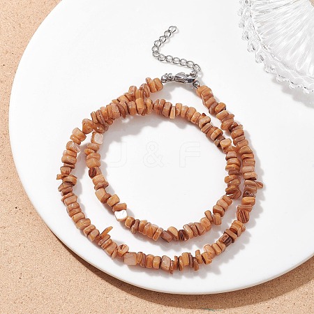 Dyed Natural Freshwater Shell Nuggets Beaded Necklaces NJEW-JN05580-02-1