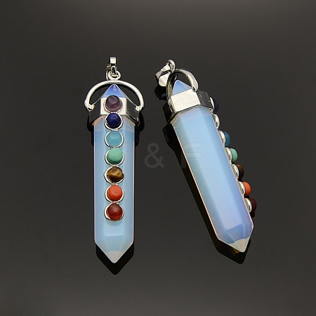 Yoga Chakra Jewelry Platinum Plated Brass Opalite Double Terminated Pointed Big Pendants X-G-P053-19A-1