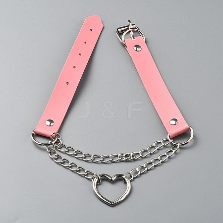 Alloy Heart Link PU Leather Punk Choker Necklaces for Women NJEW-WH0028-19P-01-1