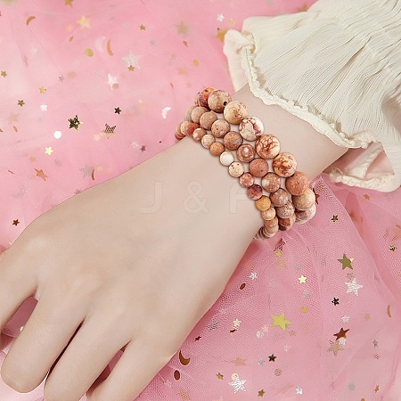 3Pcs 3 Size Natural Imperial Jasper Round Beaded Stretch Bracelets Set BJEW-SW00064-29-1