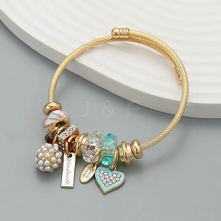 Adjustable Alloy & Stainless Steel Charm Bangles WG0E472-04-1