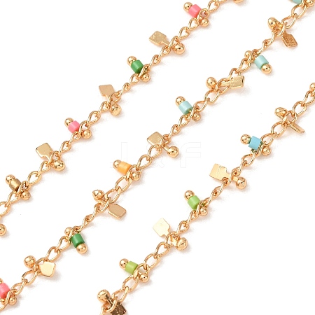 Brass & Glass Seed Beaded Chain KK-CBA3B44-02G-1
