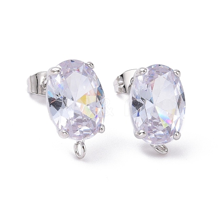 Brass Micro Pave Clear Cubic Zirconia Stud Earring Findings X-KK-G420-18P-1