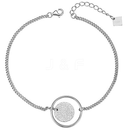 Rhodium Plated 925 Sterling Silver Flat Round Charm Anklet with Ring JA191A-1
